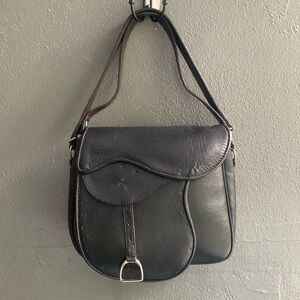Classic Black Leather Saddle Shoulder Bag